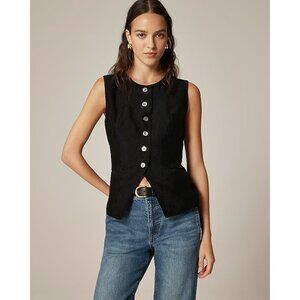 J. CREW Essential Black Cutaway Vest Top Textured Satin, Size 4